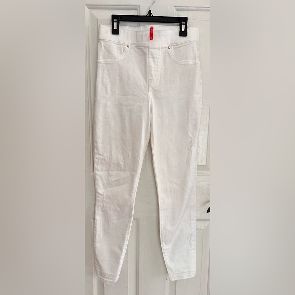 SPANX distressed white High-Waisted denim